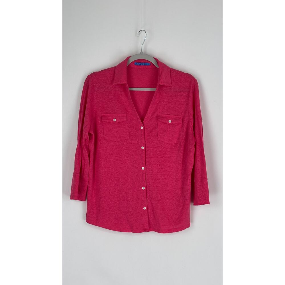 J McLaughlin Linen Blend Brynn 3/4 Sleeve Shirt Pink Womens Size Medium Top - Picture 4 of 14